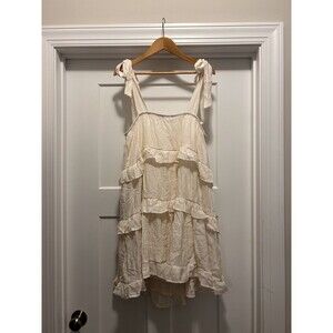 Cream Hyfve Tiered Lined Ruffle Mini Tie Sundress Feminine Coastal Women Large
